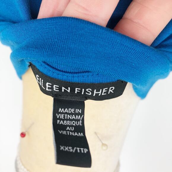 Eileen Fisher Womens Blouson Dress XXS Blue Mock Neck Slit Hem - Picture 9 of 10